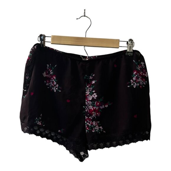 Purple Floral Lace Trim Semi Sheer Sleep Shorts M - Picture 1 of 2